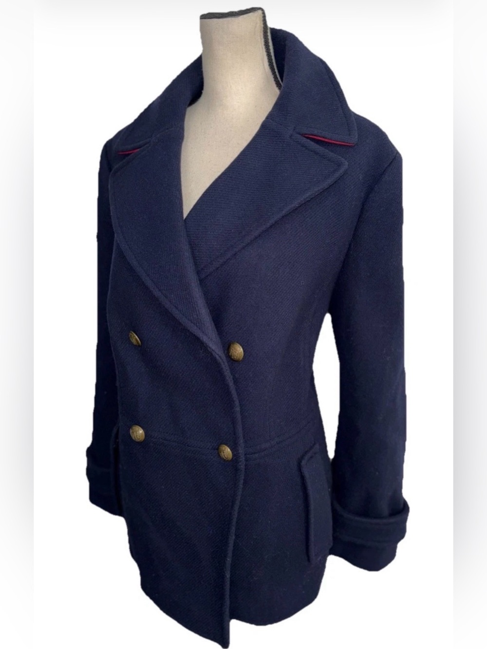 TALBOTS Navy Double-Breasted Women's Pea Coat Wool Blend NWT Size 16 W
